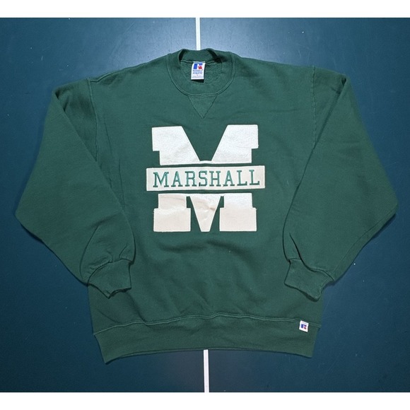 VTG 90s Russell Athletics Marshall University Crewneck Sweatshirt Large USA made - Picture 1 of 11